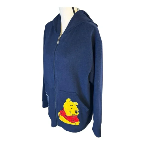 Vintage Winnie The Pooh 1/4 Zip Hoodie Fall Leaves Women's Medium Sz Blue Fleece - Picture 3 of 16